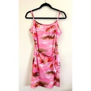 Vintage Y2K Tropical Palm Tree Pink Mini Dress Coconut Girl Size S/M
